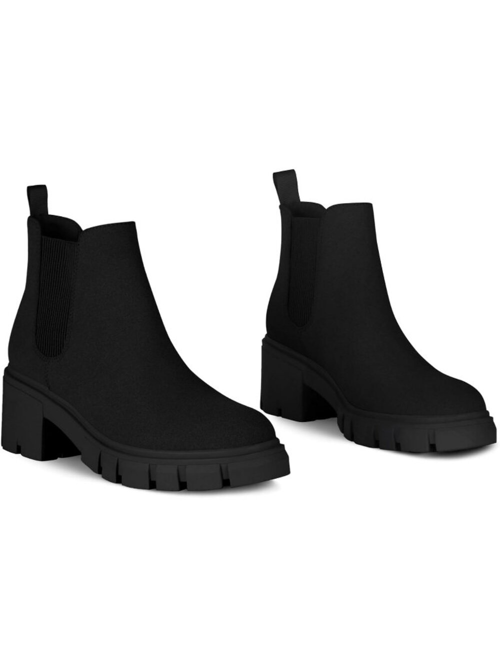 Women's Black Suede Fashion Lug Sole Chunky Heel Chelsea Boots - Picture 5 of 6